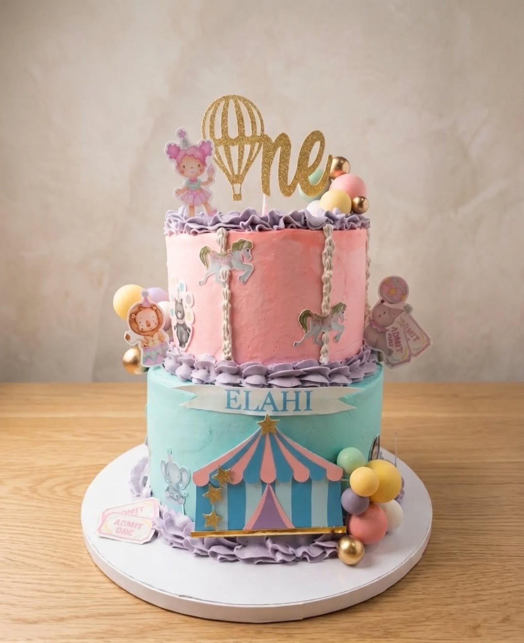 Custom birthday cake with pastel decorations