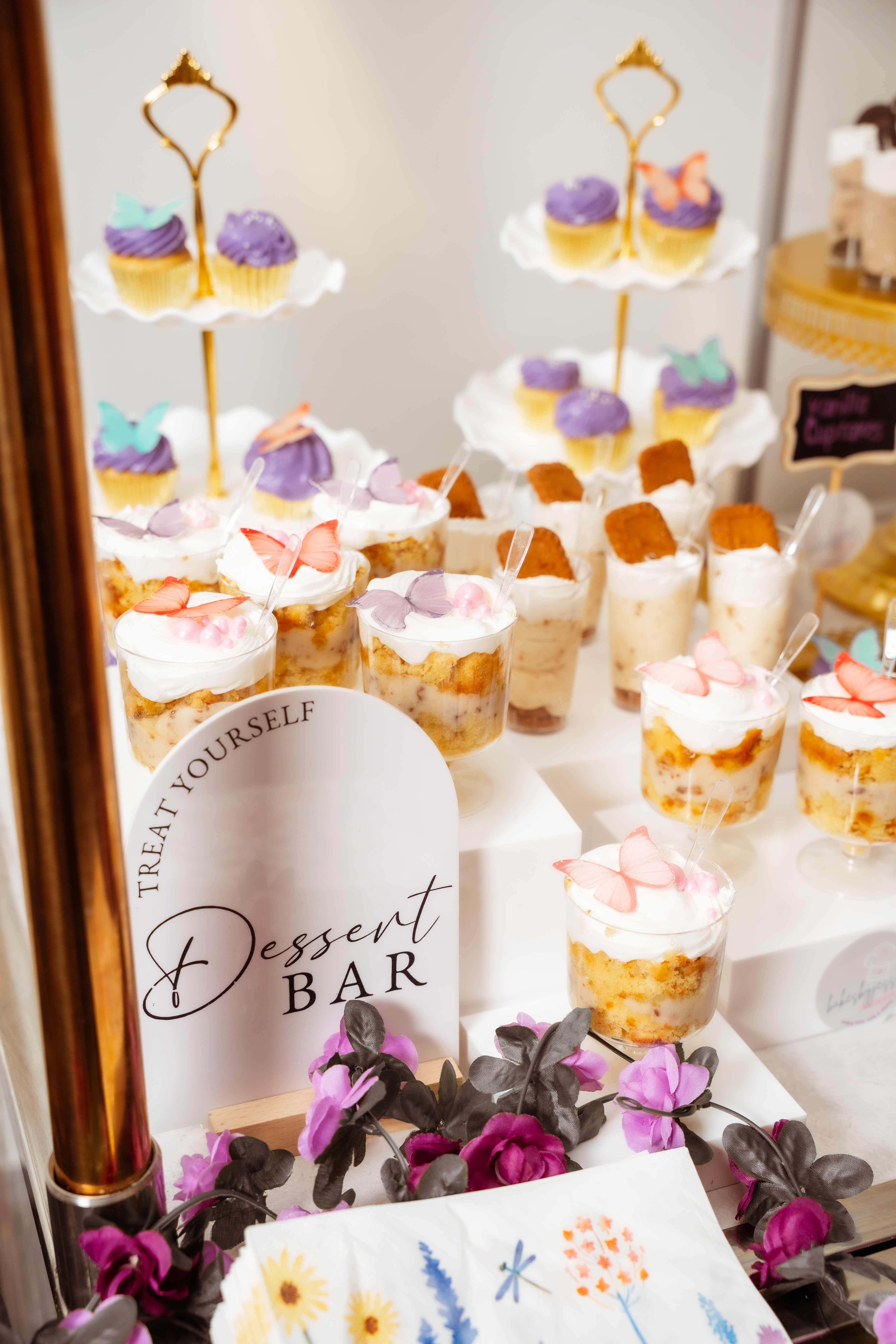 Treat yourself dessert bar with decorated dessert cups